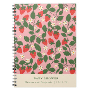 Vintage Pink Strawberry Custom Baby Shower Planner Notebook