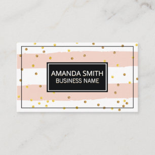 Vintage Pink Stripes Gold Speckled Business Card
