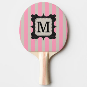 Vintage Pink Stripes Pattern Black Custom Monogram Ping Pong Paddle