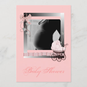 Vintage Pink Stroller Photo Baby Shower Invitation