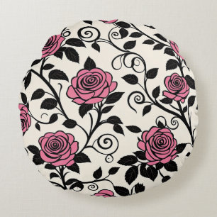Vintage Pink stylized Roses Round Cushion