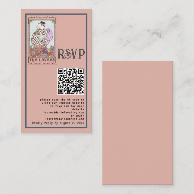 Vintage Pink Tarot Lovers QR  Wedding RSVP Card (Front/Back)