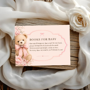 Vintage Pink Teddy Bear Baby Shower Books for Baby Enclosure Card