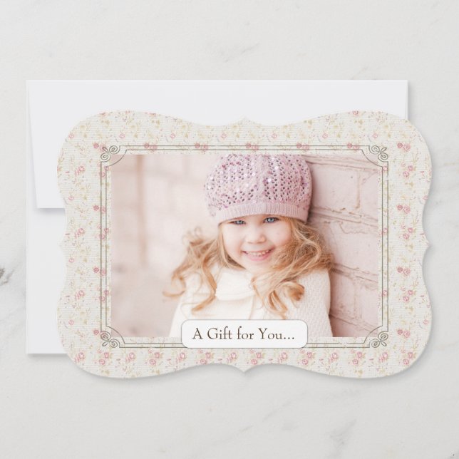 Vintage Pink Tiny Rose Print luxe Gift Certificate (Front)