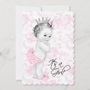 Vintage Pink Toile Baby Girl Shower Invitation