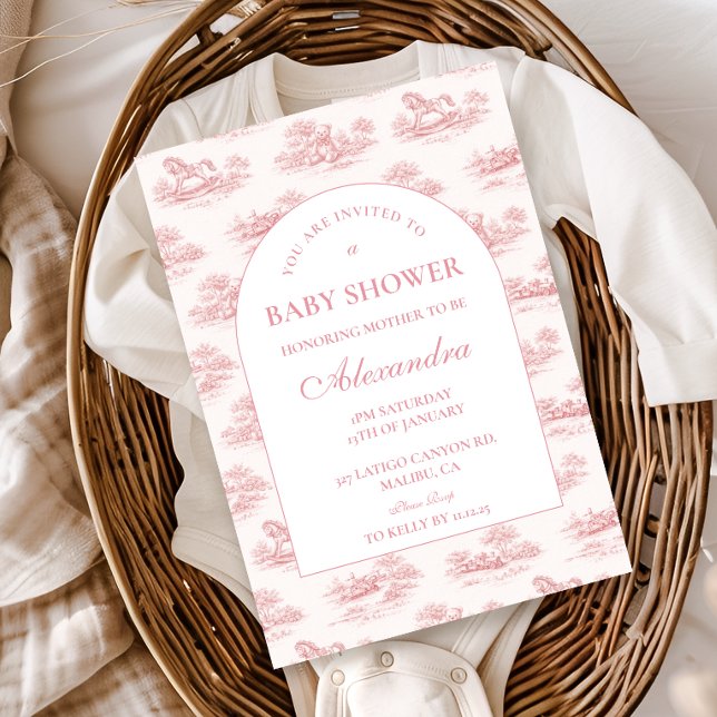 Vintage Pink Toile Baby Shower Invitation (Creator Uploaded)