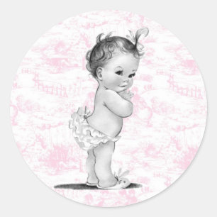 Vintage Pink Toile Baby Shower Stickers