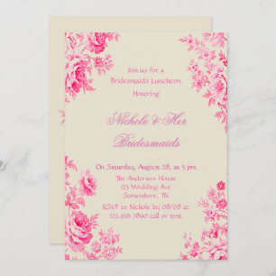 Vintage Pink Toile Flower Bridesmaids Luncheon Invitation
