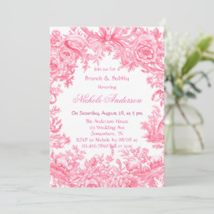 Vintage Pink Toile Flower Brunch & Bubbly Invitation