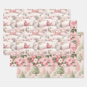 Vintage Pink Tree Pattern Wrapping Paper Sheet