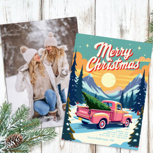 Vintage Pink Truck Christmas Card