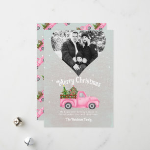 Vintage Pink Truck Christmas Card – Heart-Shaped F