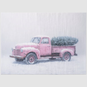 Vintage Pink Truck Christmas Tree Decoupage Tissue Paper