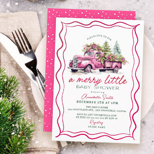 Vintage Pink Truck Girl Merry Little Baby Shower Invitation