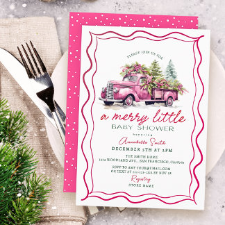 Vintage Pink Truck Girl Merry Little Baby Shower Invitation