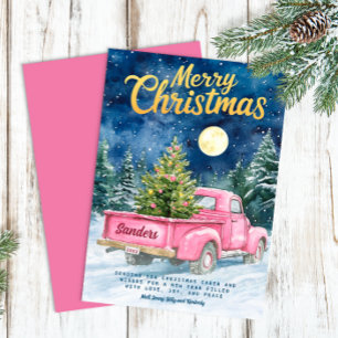 Vintage Pink Truck Holiday Cards