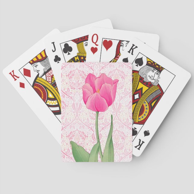 Vintage Pink Tulip Flower Playing Cards (Back)