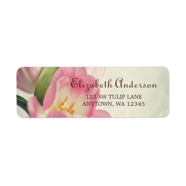 Vintage Pink Tulips Address Labels (Front)