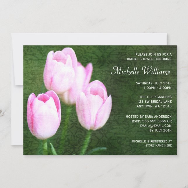 Vintage Pink Tulips Bridal Shower Invitation (Front)