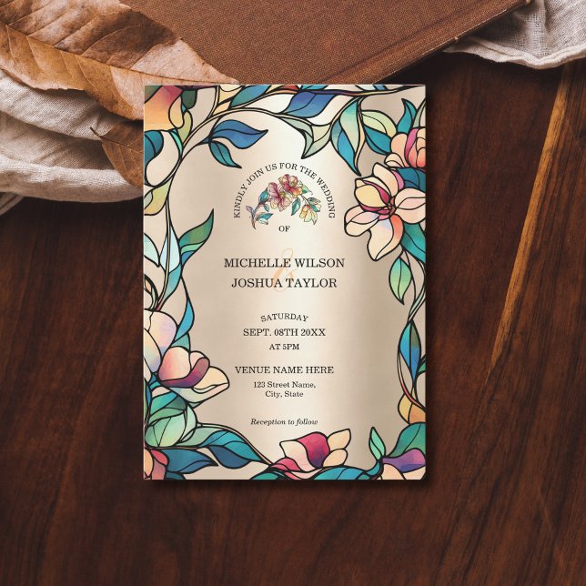 Vintage Pink Turquoise Stained Glass Art Nouveau Invitation (Creator Uploaded)