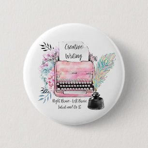 Vintage Pink Typewriter Creative Writing 6 Cm Round Badge