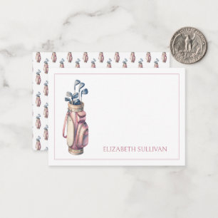 Vintage Pink Watercolor Golf Clubs Personalised Card