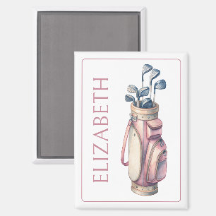 Vintage Pink Watercolor Golf Clubs Personalised Magnet