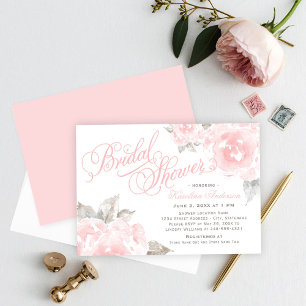 Vintage Pink Watercolor Rose Wedding Bridal Shower Invitation