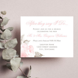Vintage Pink Watercolor Rose Wedding Brunch Invitation