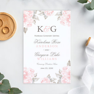Vintage Pink Watercolor Rose Wedding Monogram