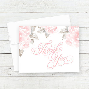 Vintage Pink Watercolor Rose Wedding Thank You Card