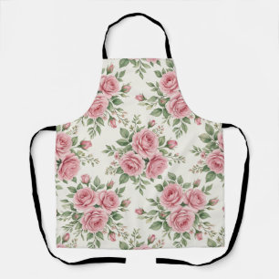 Vintage Pink Watercolor Roses Floral Seamless Apron