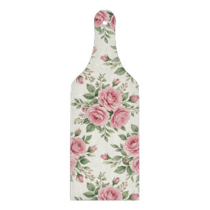Vintage Pink Watercolor Roses Floral Seamless Cutting Board