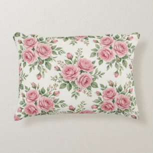 Vintage Pink Watercolor Roses Floral Seamless Decorative Cushion