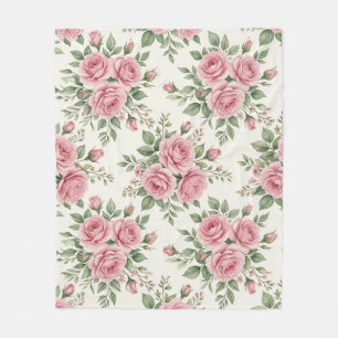 Vintage Pink Watercolor Roses Floral Seamless Fleece Blanket