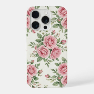Vintage Pink Watercolor Roses Floral Seamless iPhone 15 Pro Case