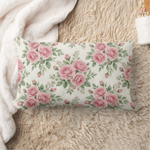 Vintage Pink Watercolor Roses Floral Seamless Lumbar Cushion