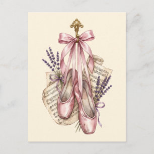 Vintage Pink Watercolour Ballet Pointe Shoes Postcard