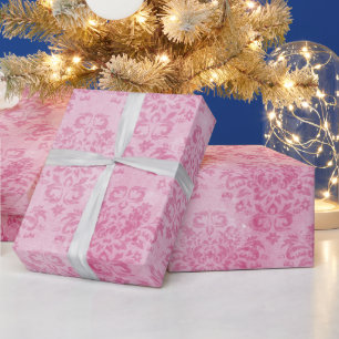 Vintage pink weathered floral damask pattern girly wrapping paper