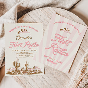 Vintage Pink Western First Rodeo 1st Birthday Invitation