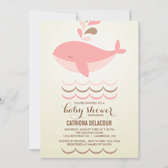 VINTAGE PINK WHALE BABY SHOWER INVITATION (Front)