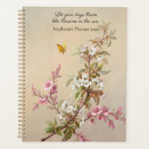 Vintage Pink White Blossom Butterfly Quote