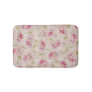 Vintage pink  white green roses flowers pattern bath mat