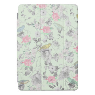 Vintage Pink White Mint Bird Floral Collage iPad Pro Cover