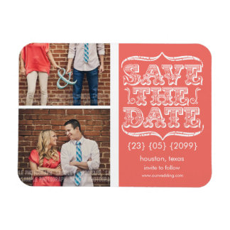 Vintage Pink & White Save the Date Photo Magnet