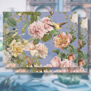 Vintage Pink Yellow Roses Botanical Birds Blue  Tissue Paper