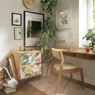 Vintage Pink Yellow Roses Botanical Birds White Tissue Paper