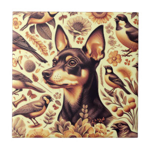 Vintage Pinscher Illustration Ceramic Tile