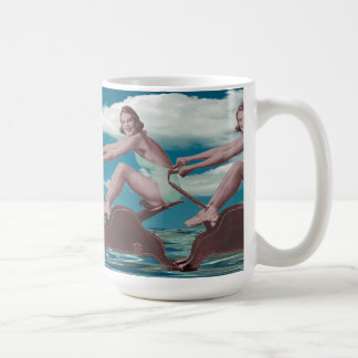 Vintage Pinups on an old fashioned rowing machine Coffee Mug