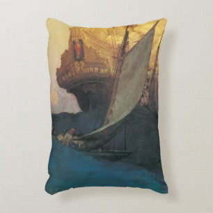 Vintage Pirate, Attack on a Galleon by Howard Pyle Decorative Cushion